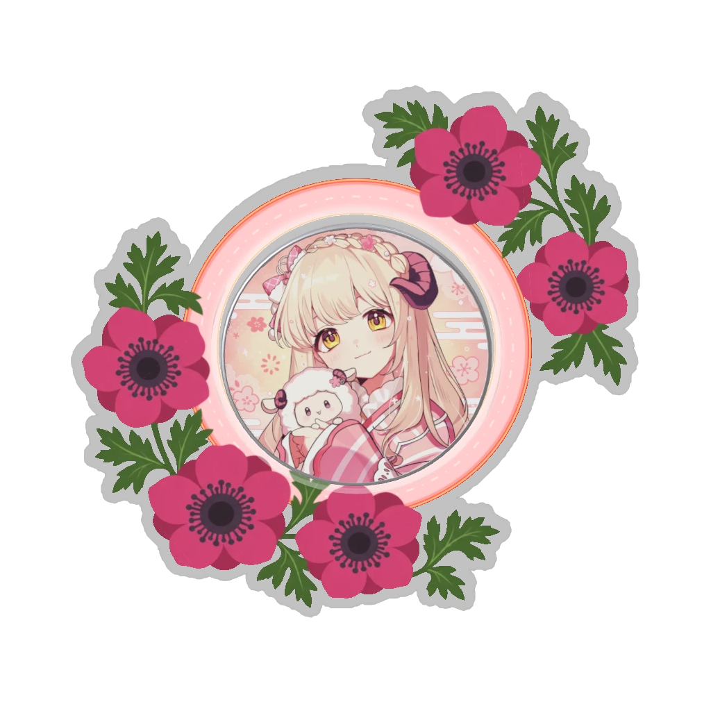 ひつじの缶バッジ推しと季節の花 2月・アネモネ