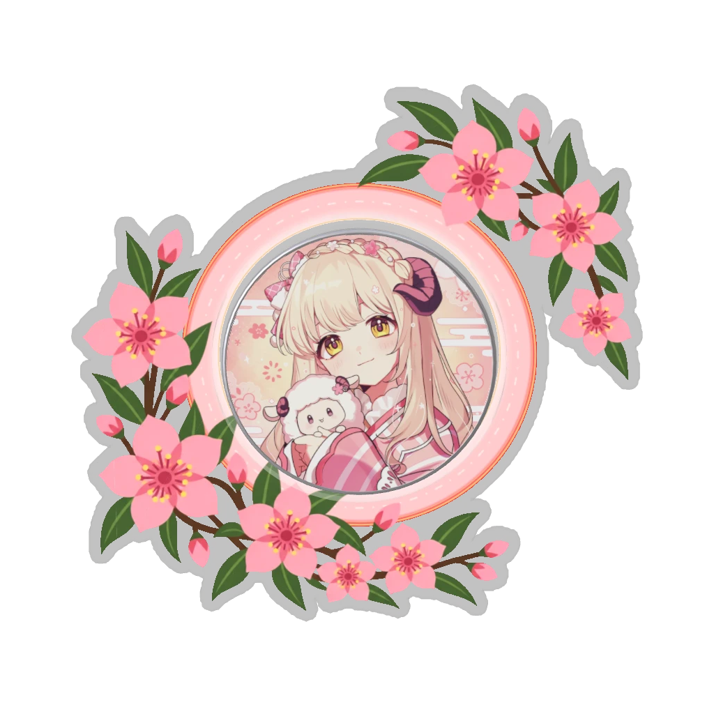 ひつじの缶バッジ推しと季節の花 3月・桃の花