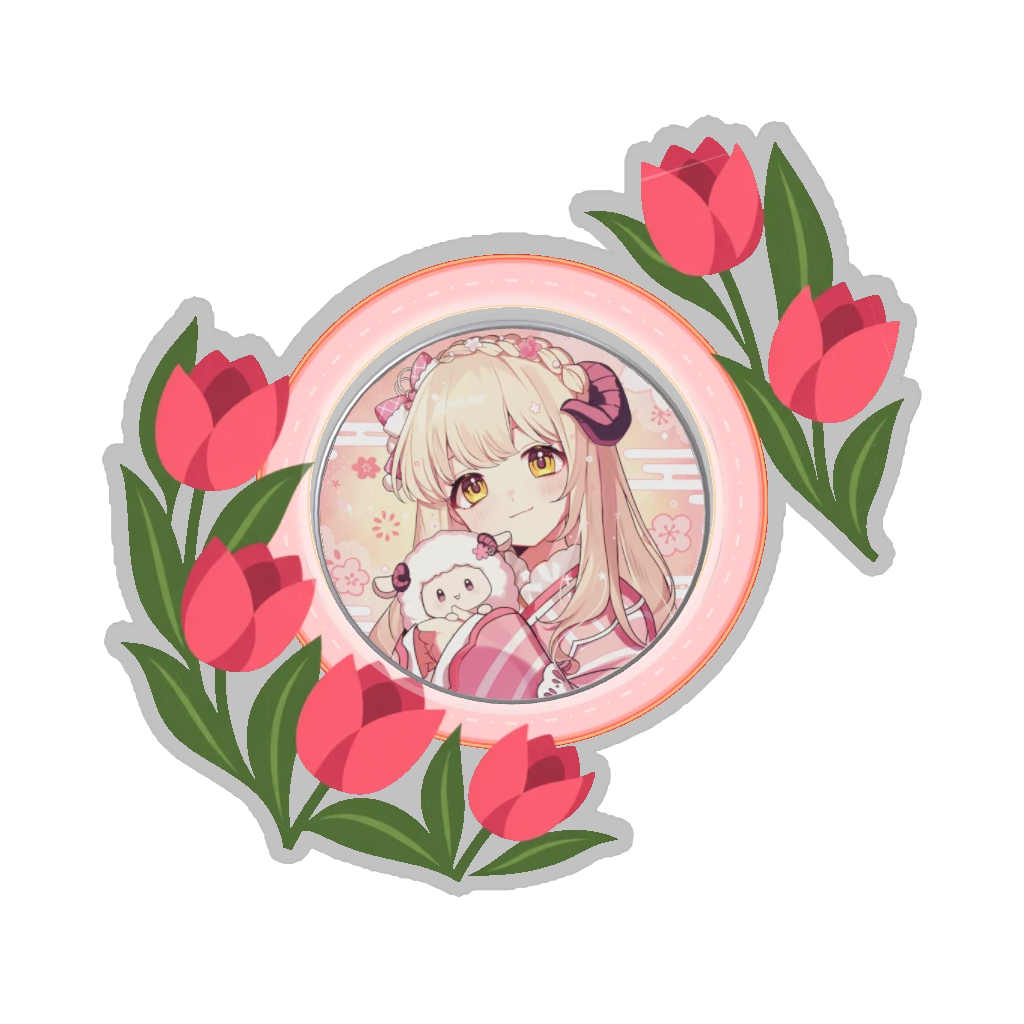 ひつじの缶バッジ推しと季節の花 4月・チューリップ