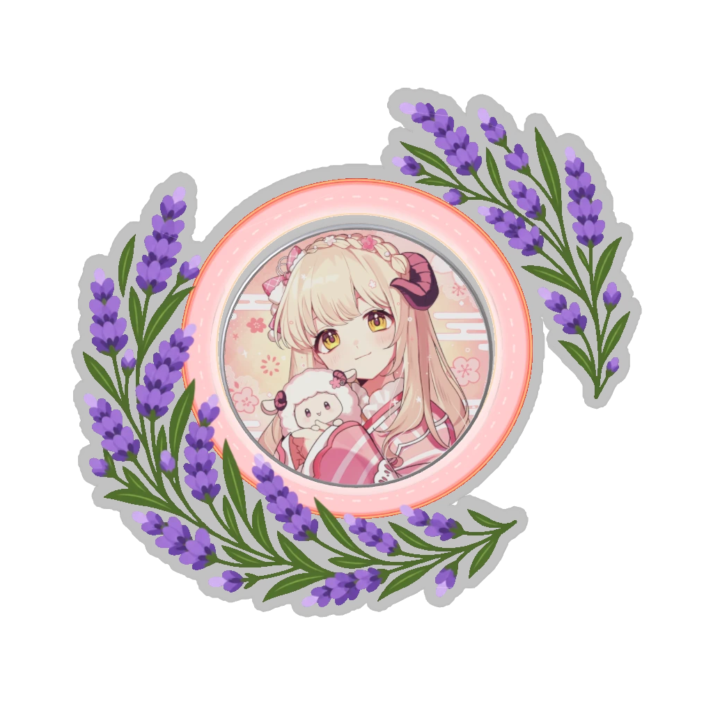 ひつじの缶バッジ推しと季節の花 7月・ラベンダー
