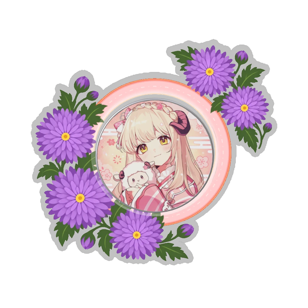 ひつじの缶バッジ推しと季節の花 11月・菊