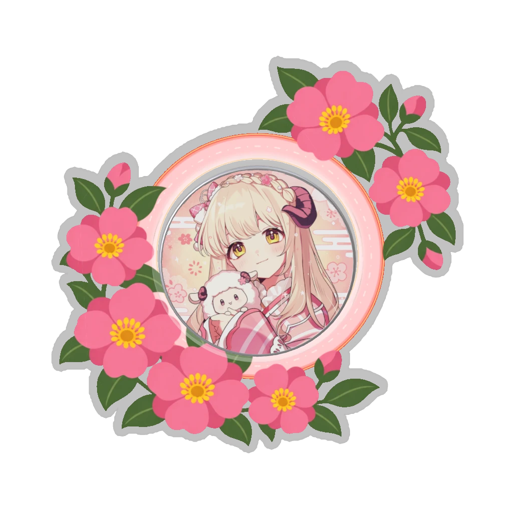 ひつじの缶バッジ推しと季節の花 11月・山茶花