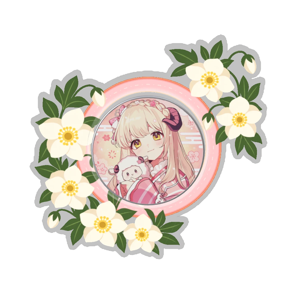 ひつじの缶バッジ推しと季節の花 12月・クリスマスローズ