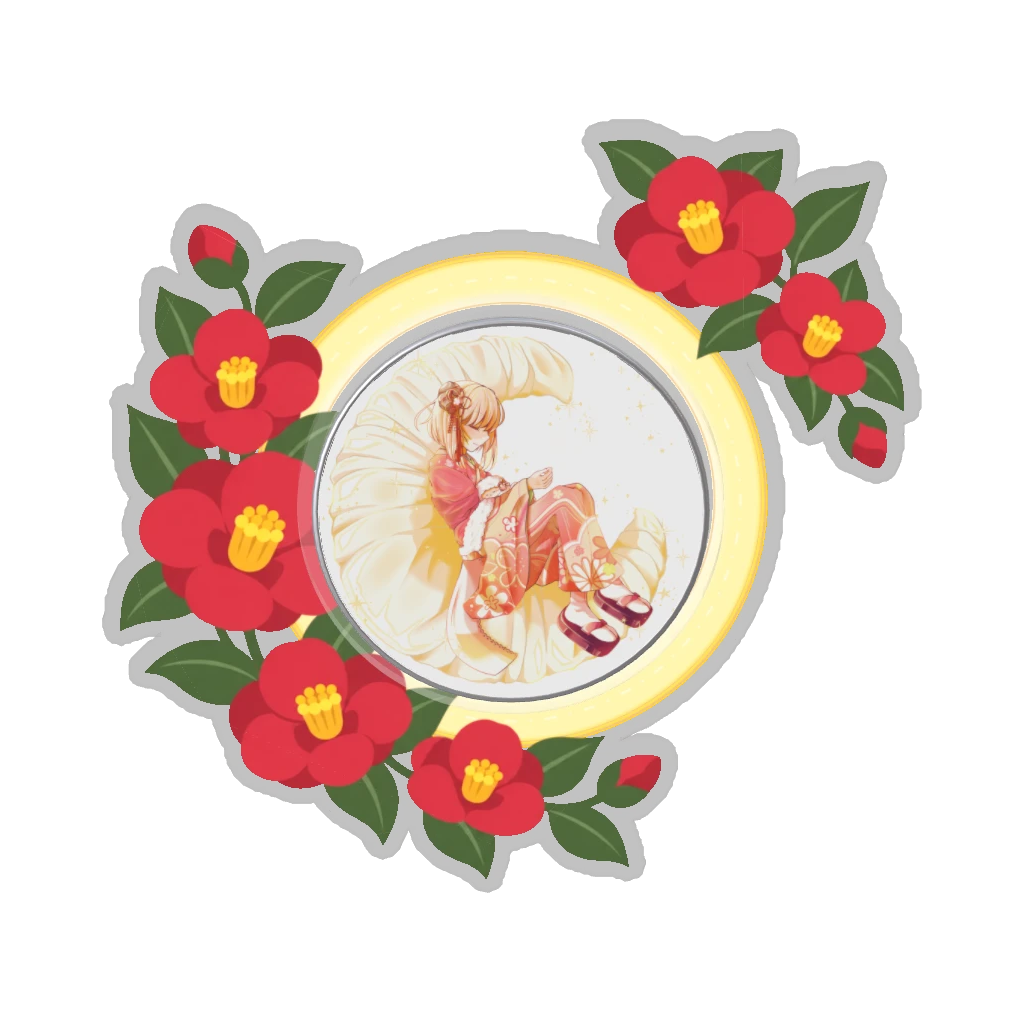 ひつじの缶バッジ推しと季節の花 1月・椿