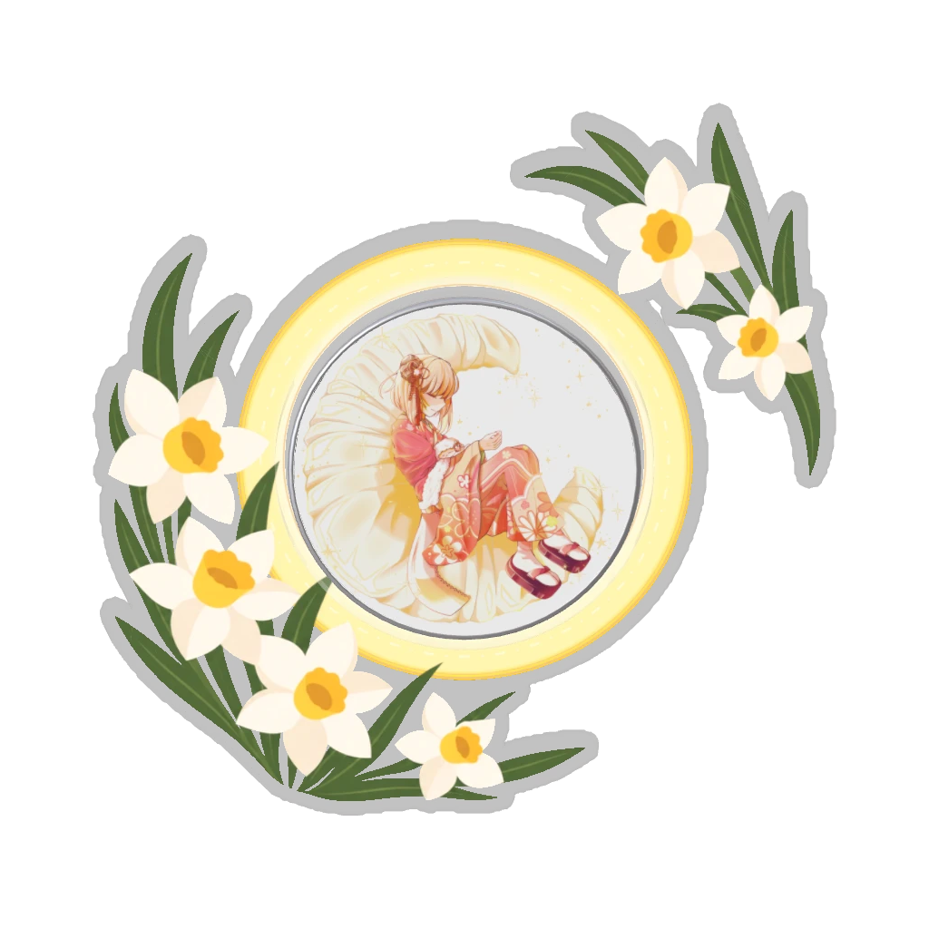 ひつじの缶バッジ推しと季節の花 1月・水仙