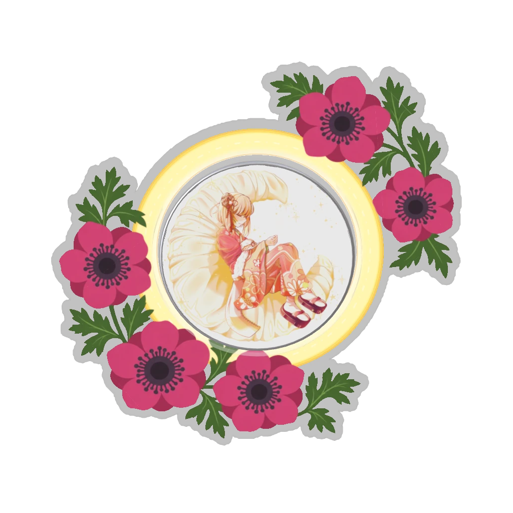 ひつじの缶バッジ推しと季節の花 2月・アネモネ