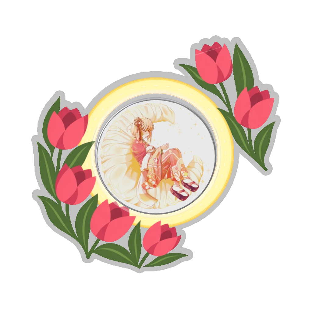 ひつじの缶バッジ推しと季節の花 4月・チューリップ