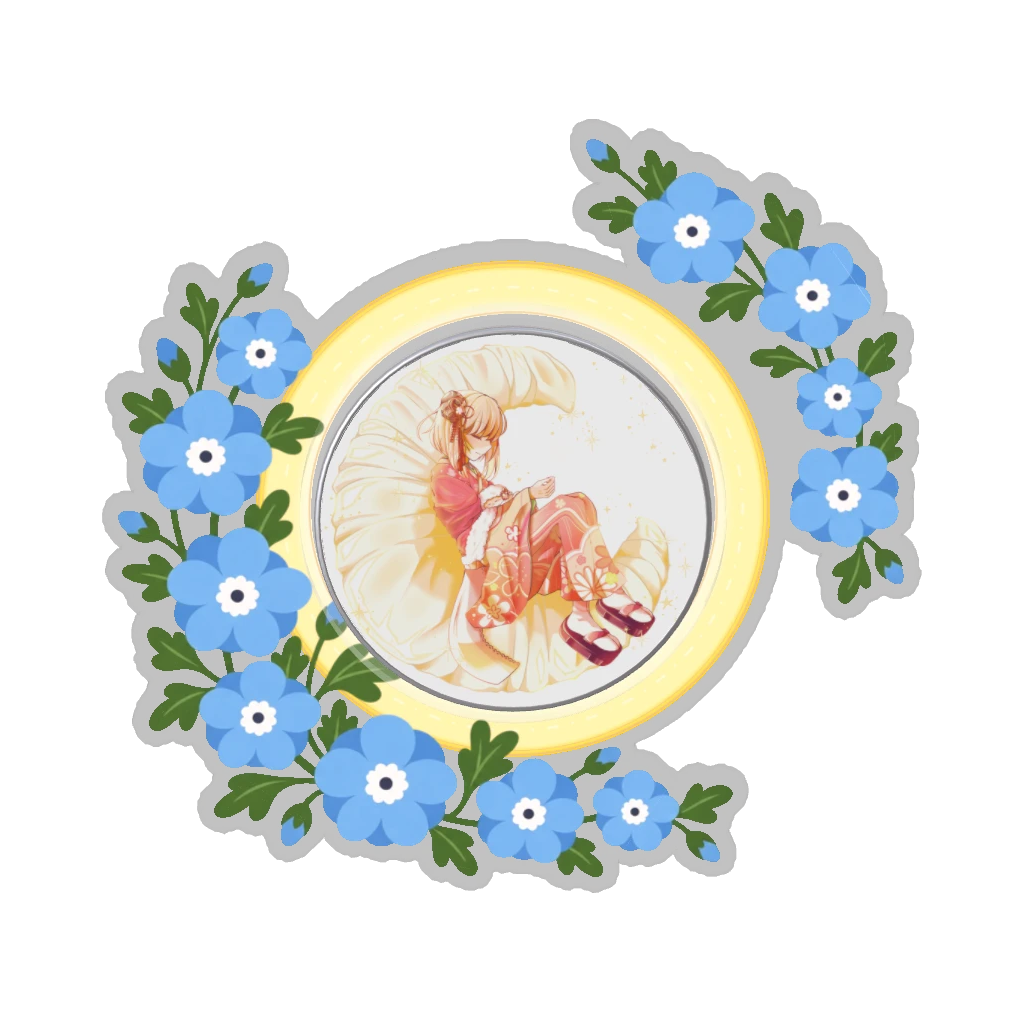 ひつじの缶バッジ推しと季節の花 4月・ネモフィラ