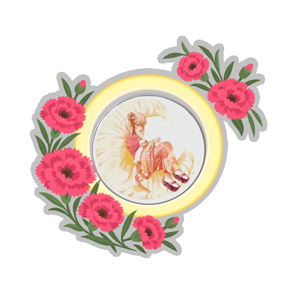 ひつじの缶バッジ推しと季節の花 5月・カーネーション