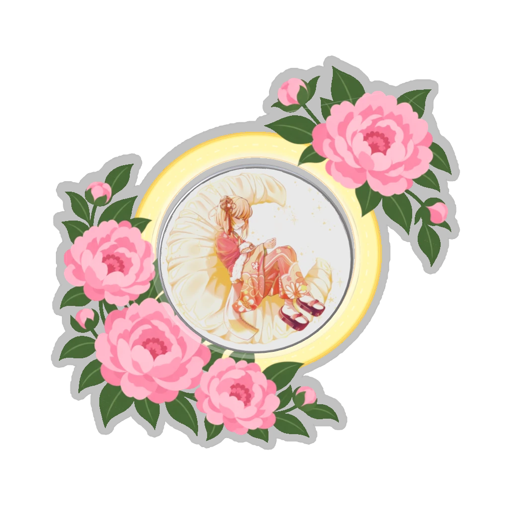 ひつじの缶バッジ推しと季節の花 6月・芍薬