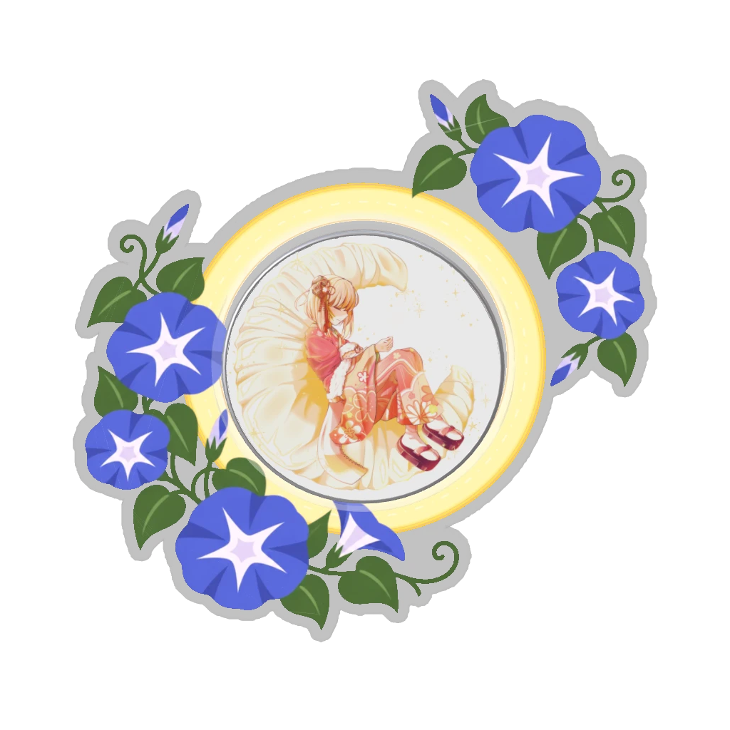 ひつじの缶バッジ推しと季節の花 7月・朝顔
