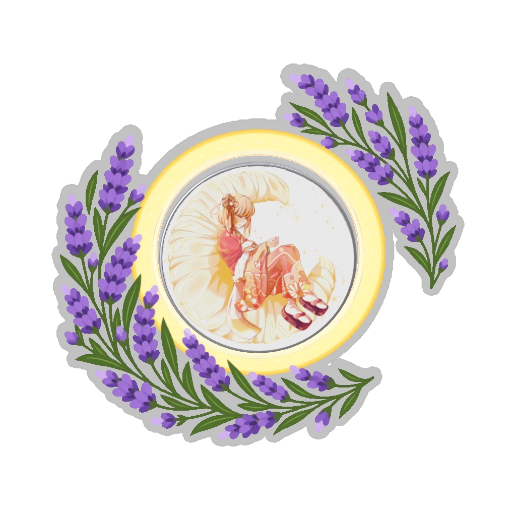 ひつじの缶バッジ推しと季節の花 7月・ラベンダー