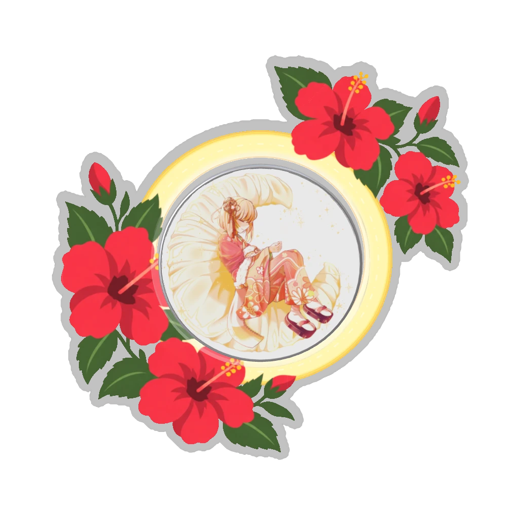 ひつじの缶バッジ推しと季節の花 8月・ハイビスカス